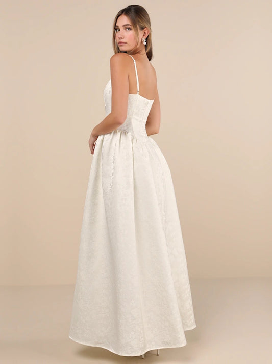 Ivory Floral a-line maxi formal dress with floral print, alternate view
