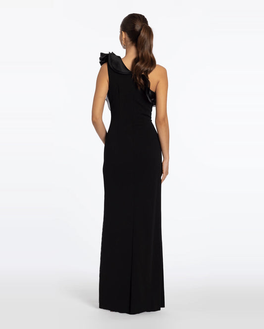 asymmetrical neck column maxi prom dress - image 2