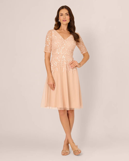 short-sleeve a-line midi mother of the bride dress - image 2