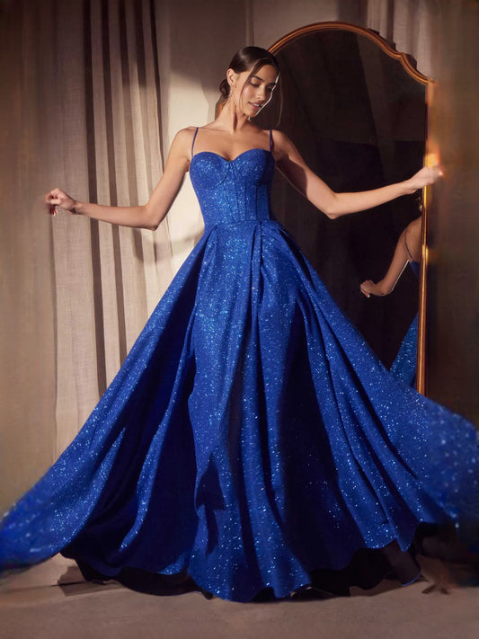 Dark Blue floor-length prom dress, alternate view showing the bodice and skirt