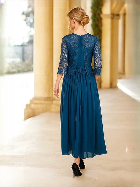 Navy Blue floor-length mother of the bride dress, alternate view showing the bodice and skirt