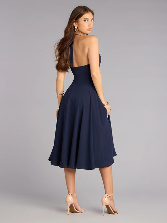 Blue midi formal dress, alternate view