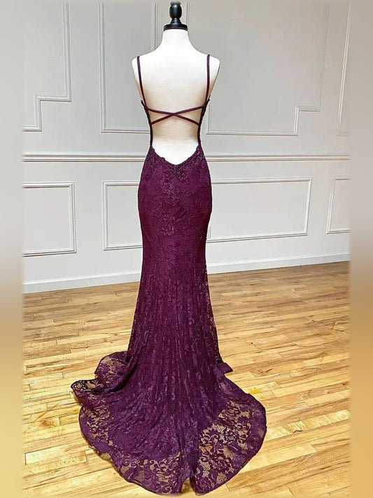Purple mermaid floor-length formal dress with beading, alternate view
