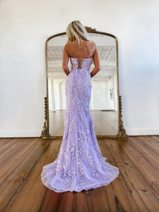 Lavender floor-length prom dress, alternate view showing the bodice and skirt