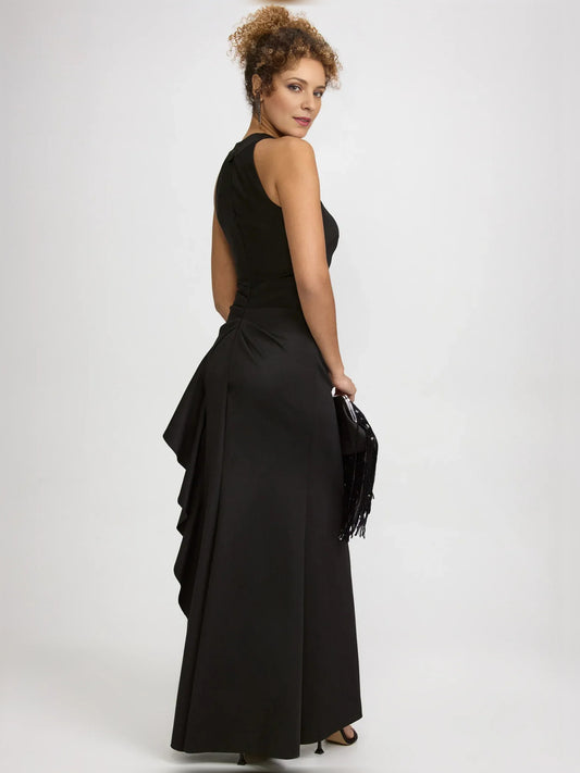 Black sheath floor-length formal dress with skirt slit, alternate view