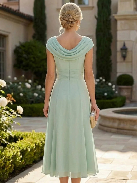 Dusty Sage midi mother of the bride dress, alternate view showing the bodice and skirt