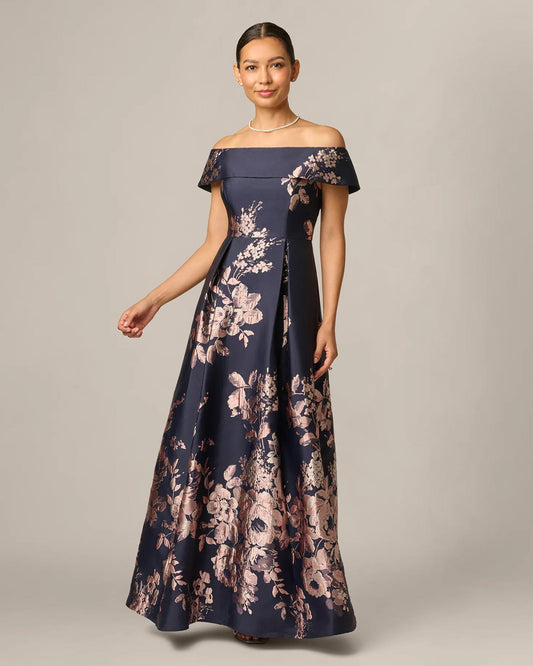 off-shoulder a-line maxi mother of the bride dress - image 2