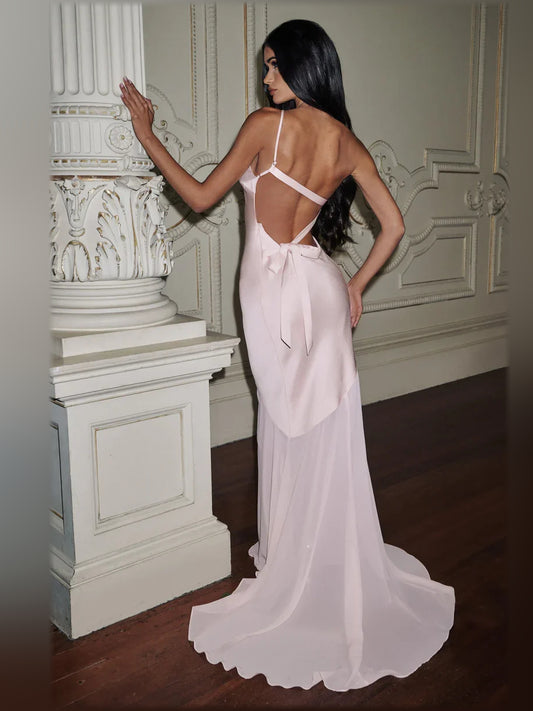Blush Pink mermaid floor-length formal dress with one-shoulder neckline, alternate view