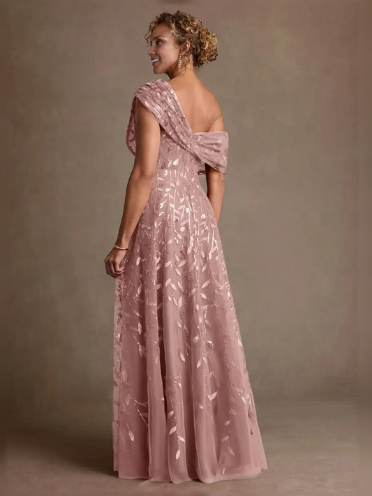 Dusty Rose short mother of the bride dress, alternate view showing the bodice and skirt