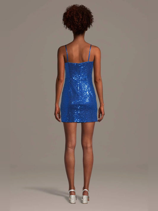 Royal Blue mini homecoming dress, back view showing the rear of the dress