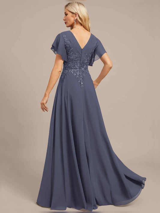 Dark Blue maxi mother of the bride dress, alternate view showing the bodice and skirt