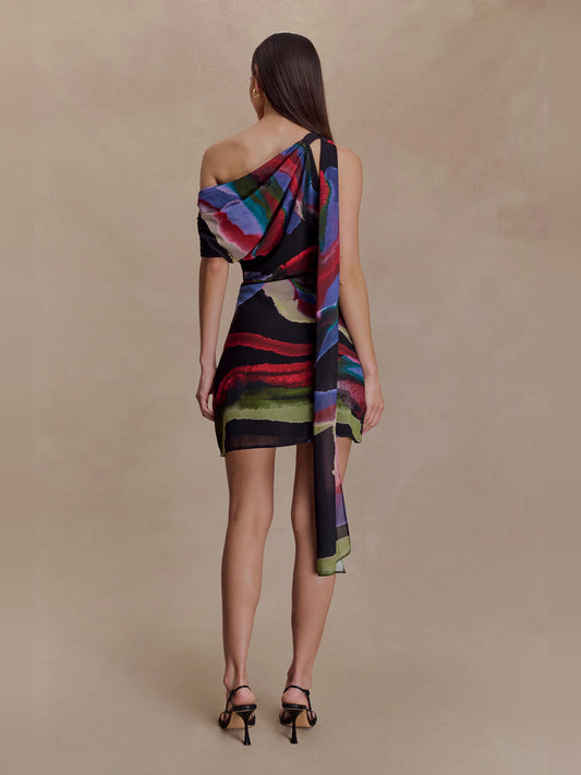 Multi mini homecoming dress, alternate view showing the bodice and skirt