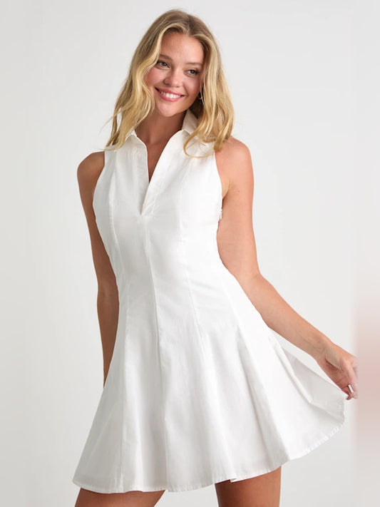 White mini homecoming dress, alternate view showing the bodice and skirt