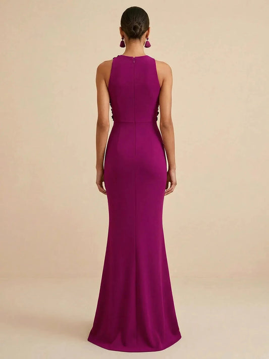 Hot Pink floor-length mother of the bride dress, alternate view showing the bodice and skirt
