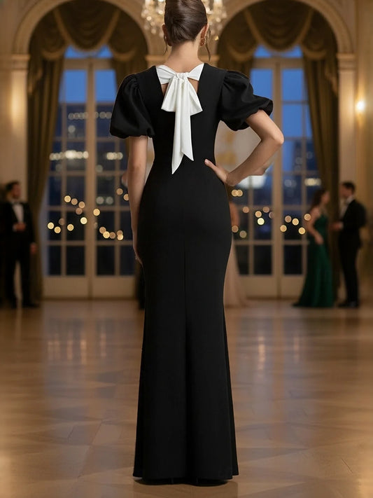 Black maxi prom dress, alternate view showing the bodice and skirt