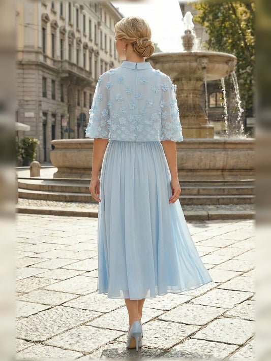 Sky Blue midi mother of the bride dress, alternate view showing the bodice and skirt