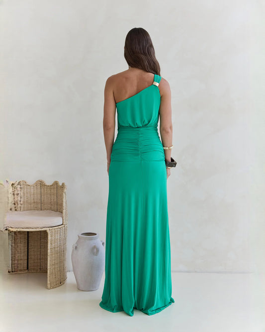 one-shoulder satin a-line maxi bridesmaid dress - image 2
