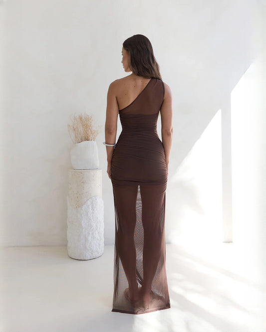one-shoulder mesh a-line maxi bridesmaid dress - image 2