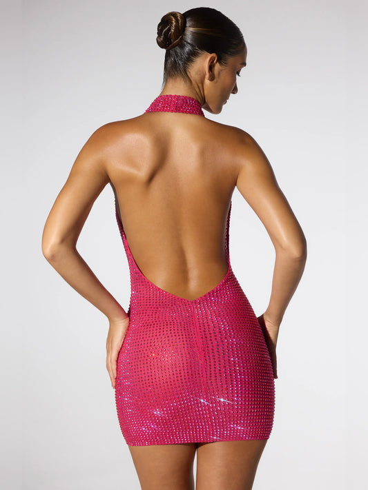 Hot Pink mini homecoming dress, alternate view showing the bodice and skirt