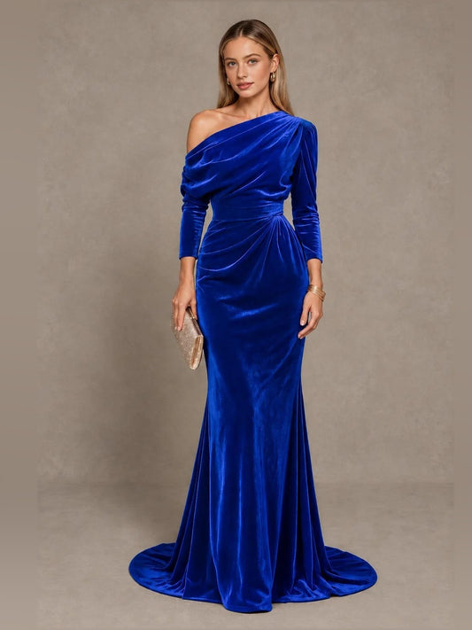 Navy floor-length bridesmaid dress, alternate view showing the bodice and skirt