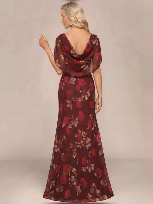 Burgundy floor-length mother of the bride dress, alternate view showing the bodice and skirt