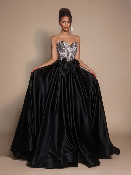 Black floor-length prom dress, alternate view showing the bodice and skirt