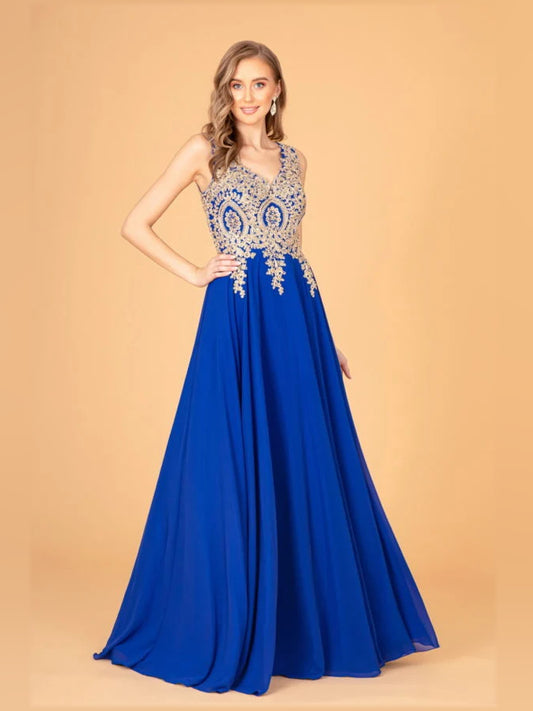 Royal Blue floor-length prom dress, alternate view showing the bodice and skirt