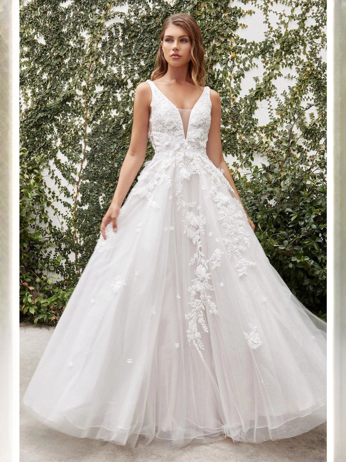 Ivory floor-length wedding dress, alternate view showing the bodice and skirt