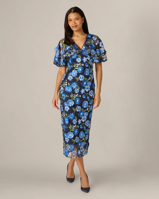 cape-sleeve a-line midi mother of the bride dress - image 2