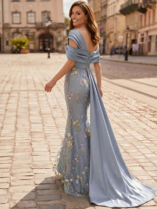 As Picture mermaid floor-length formal dress with embroidery, alternate view