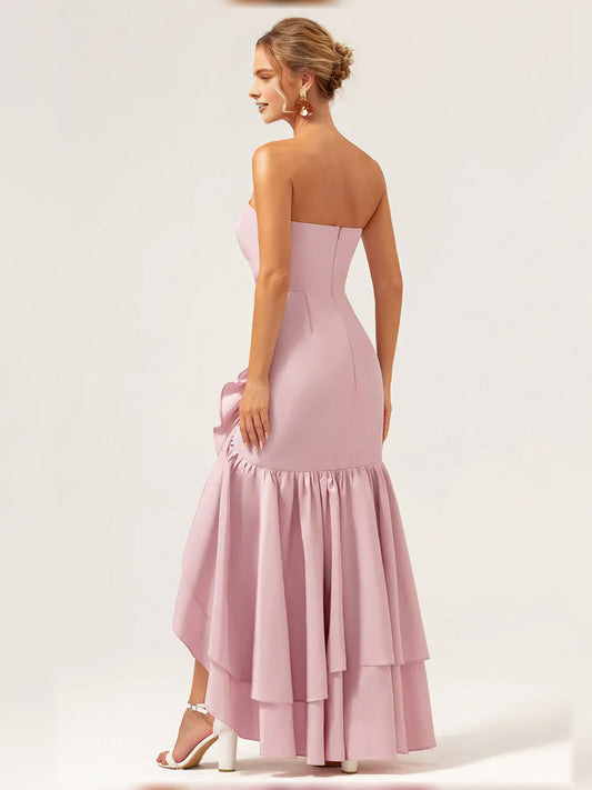 Light Pink sheath floor-length formal dress with ruffle details, alternate view