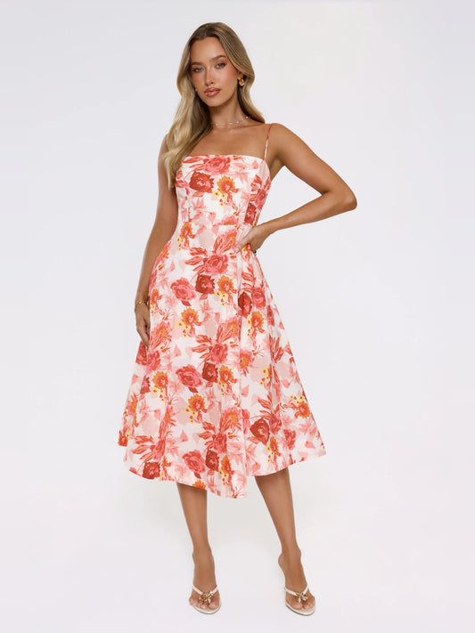 Orange midi formal dress, alternate view