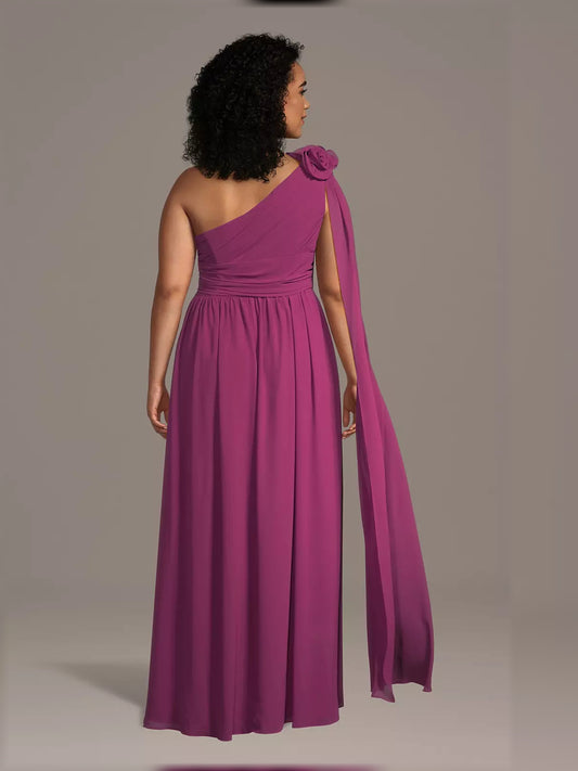 Fuchsia floor-length mother of the bride dress, alternate view showing the bodice and skirt