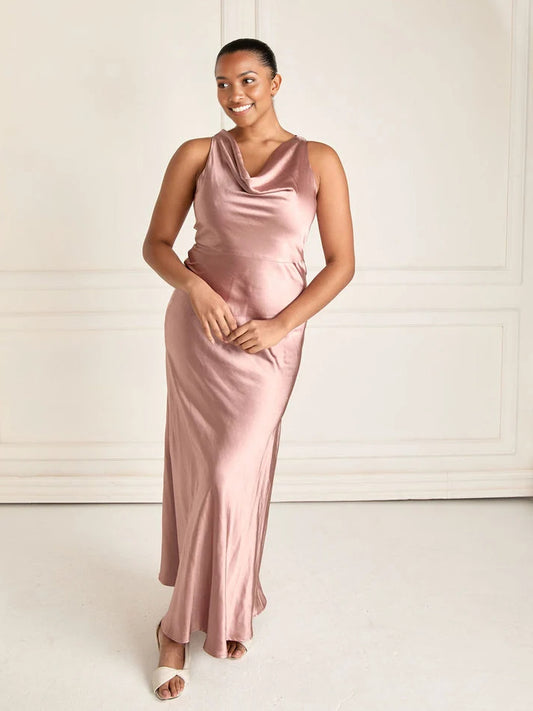 Dusty Rose floor-length bridesmaid dress, alternate view showing the bodice and skirt