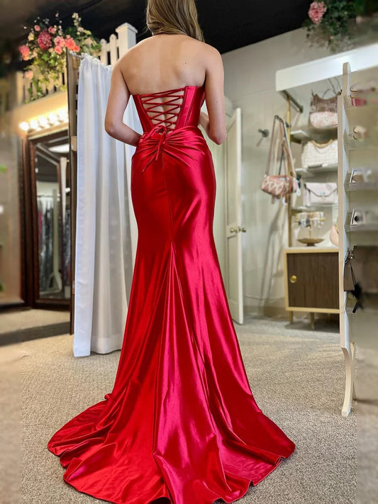 Red floor-length prom dress, alternate view showing the bodice and skirt