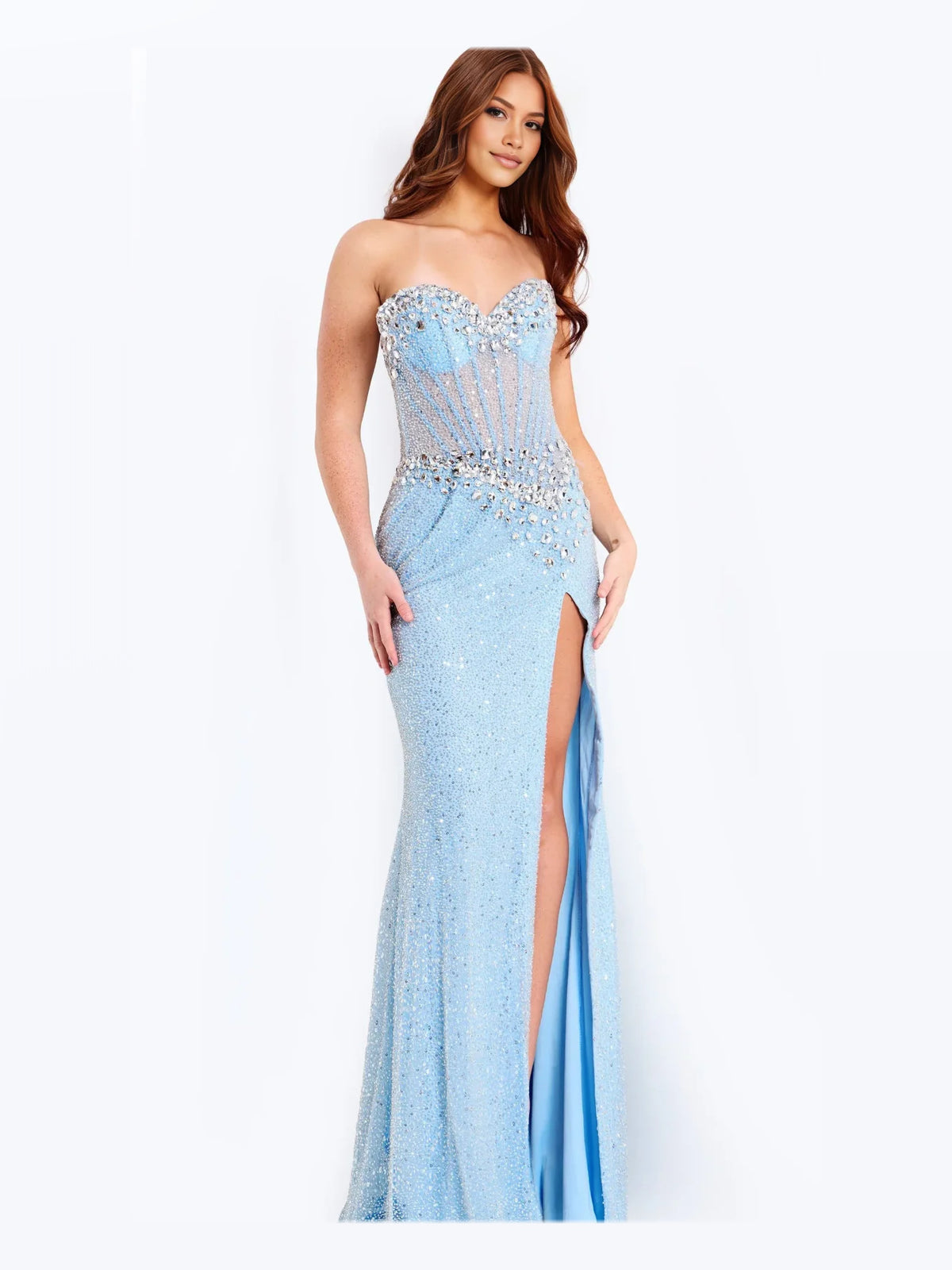 Light Blue floor-length prom dress, alternate view showing the bodice and skirt