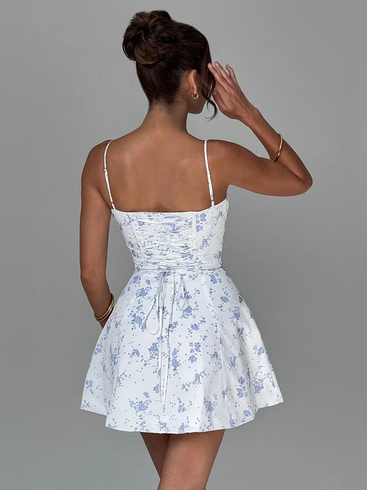Print mini homecoming dress, alternate view showing the bodice and skirt