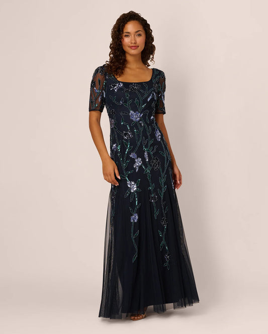 square neck a-line maxi mother of the bride dress - image 2