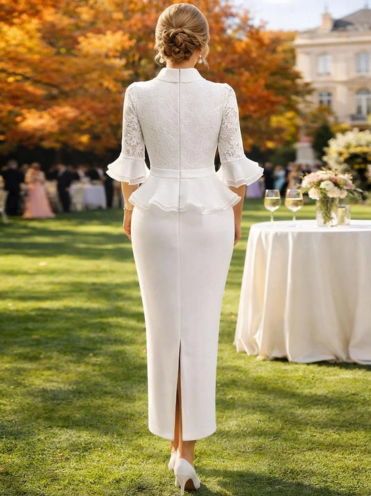 Ivory white midi mother of the bride dress, alternate view showing the bodice and skirt