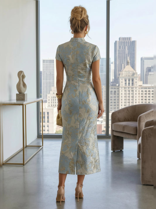 Sky Blue short mother of the bride dress, alternate view showing the bodice and skirt