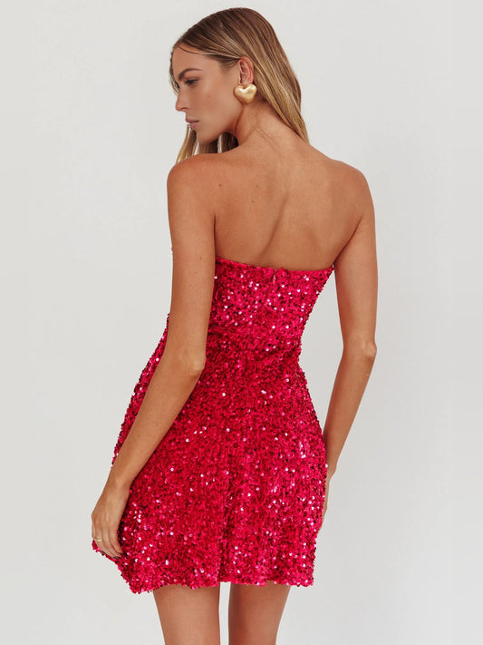 Red mini homecoming dress, back view showing the rear of the dress