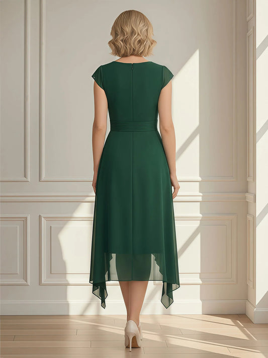 Dark Green short mother of the bride dress, alternate view showing the bodice and skirt