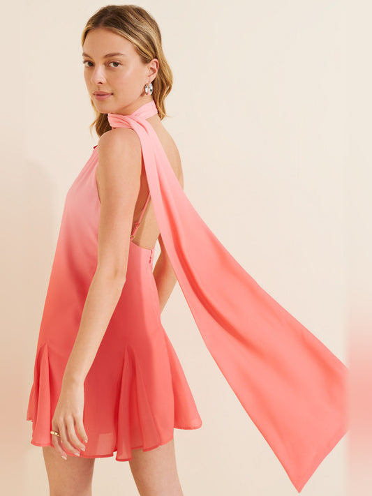 Orange mini homecoming dress, alternate view showing the bodice and skirt
