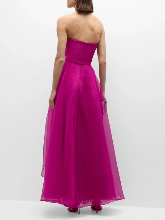 Fuchsia a-line floor-length formal dress with draping, alternate view
