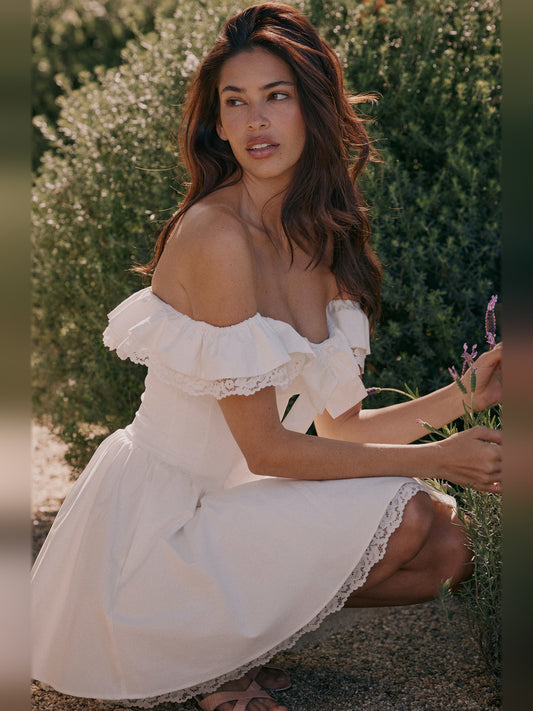 White mini homecoming dress, alternate view showing the bodice and skirt