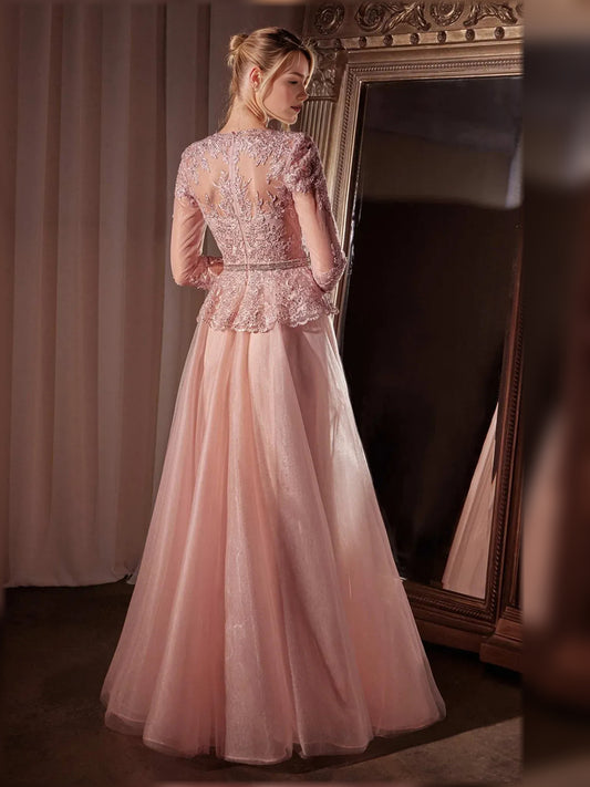 Rose Gold floor-length mother of the bride dress, alternate view showing the bodice and skirt