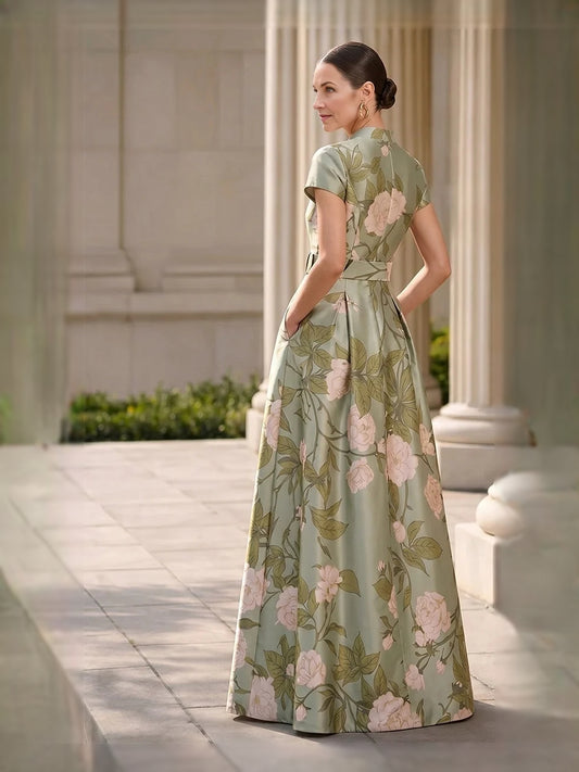 Green maxi mother of the bride dress, alternate view showing the bodice and skirt