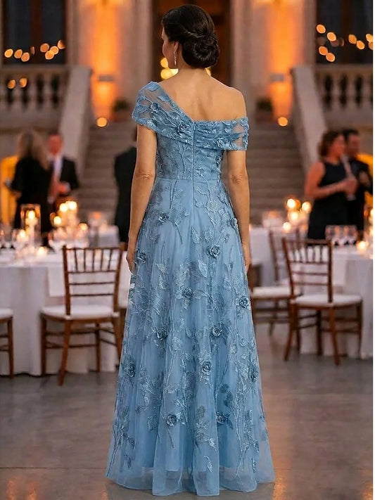 Lake Blue floor-length mother of the bride dress, alternate view showing the bodice and skirt