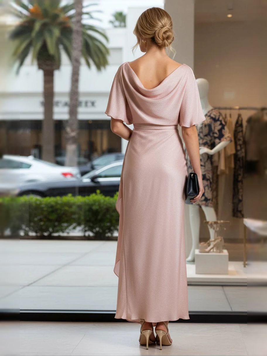 Champagne midi bridesmaid dress, alternate view showing the bodice and skirt