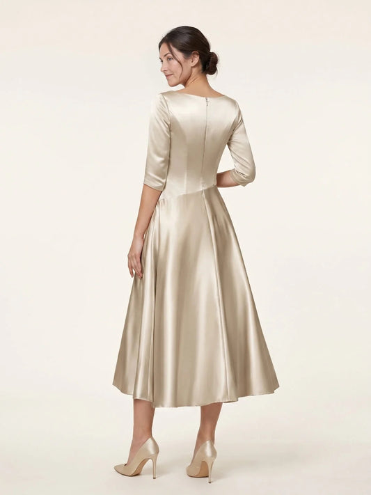 Ivory white midi mother of the bride dress, alternate view showing the bodice and skirt